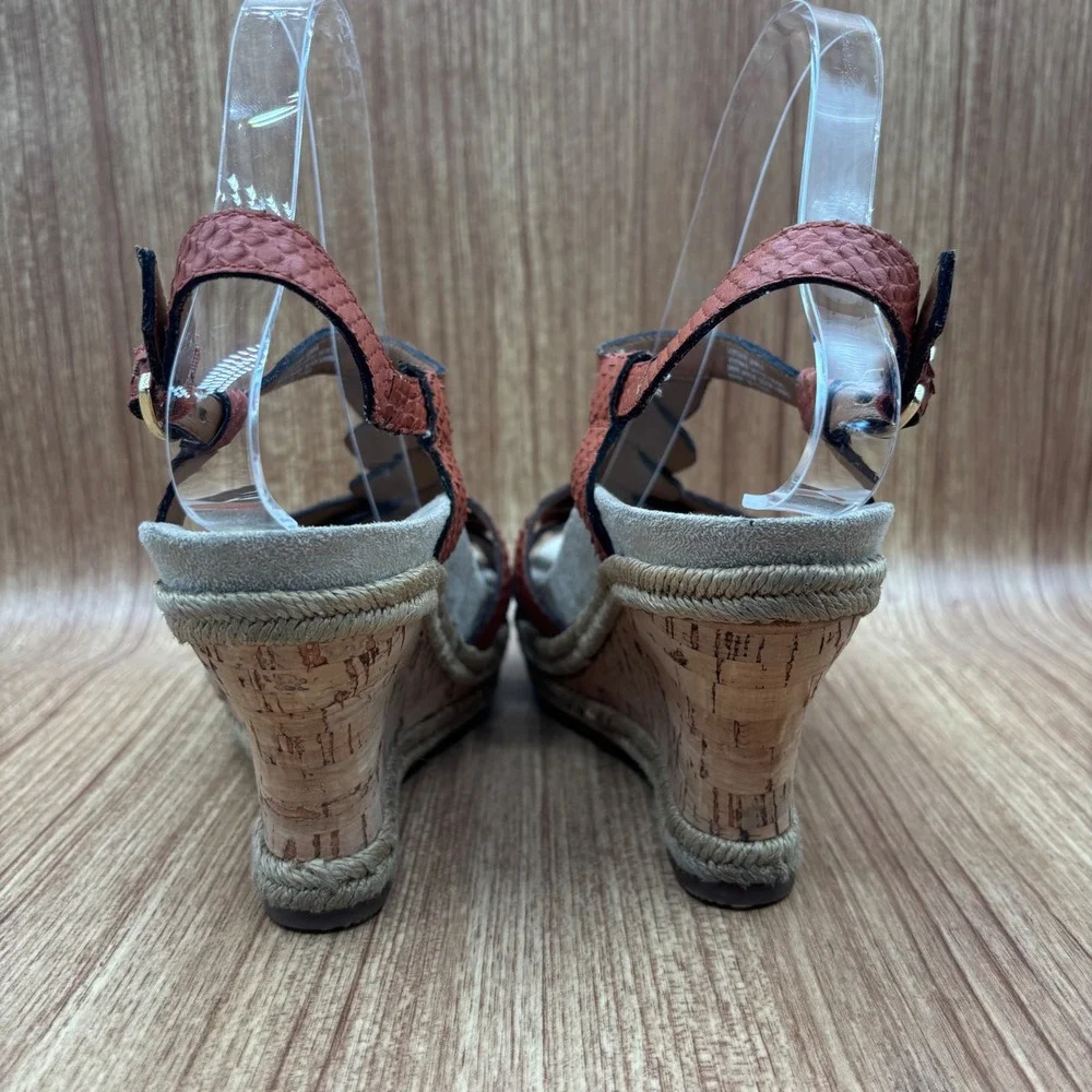 Earthie‎ Corsica Wedge Sandals Womens 8B Spice Orange Leather Snakeskin Braided